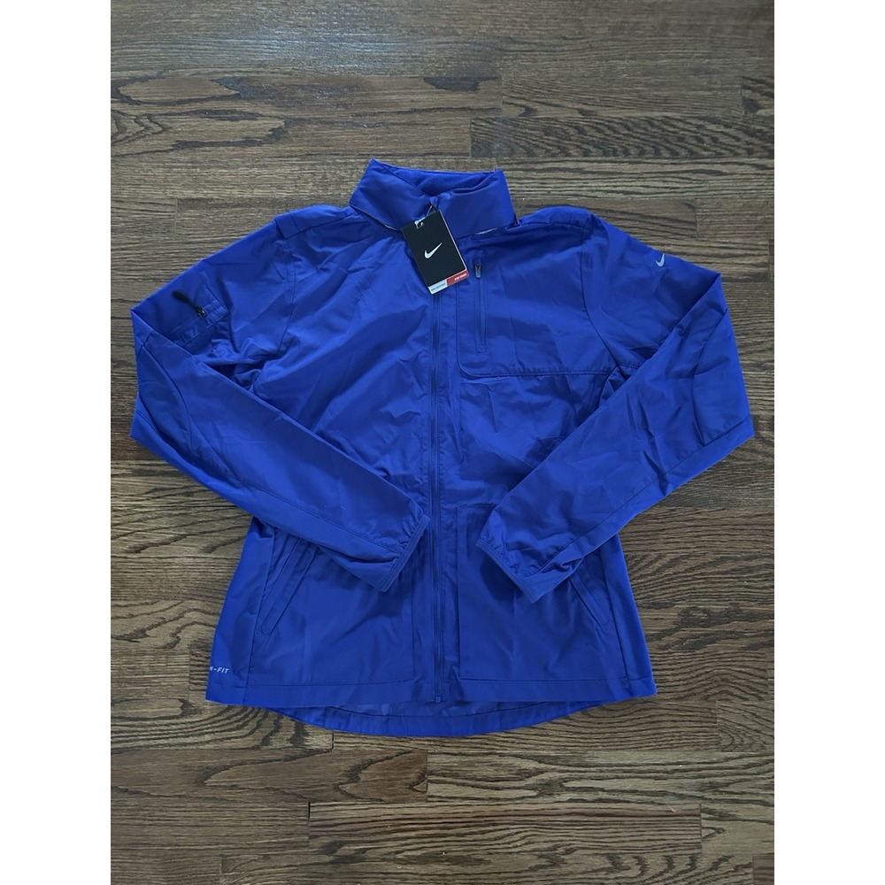Women's Large Nike Storm-FIT Blue Lightweight Windbreaker Jacket Hidden Hood NWT